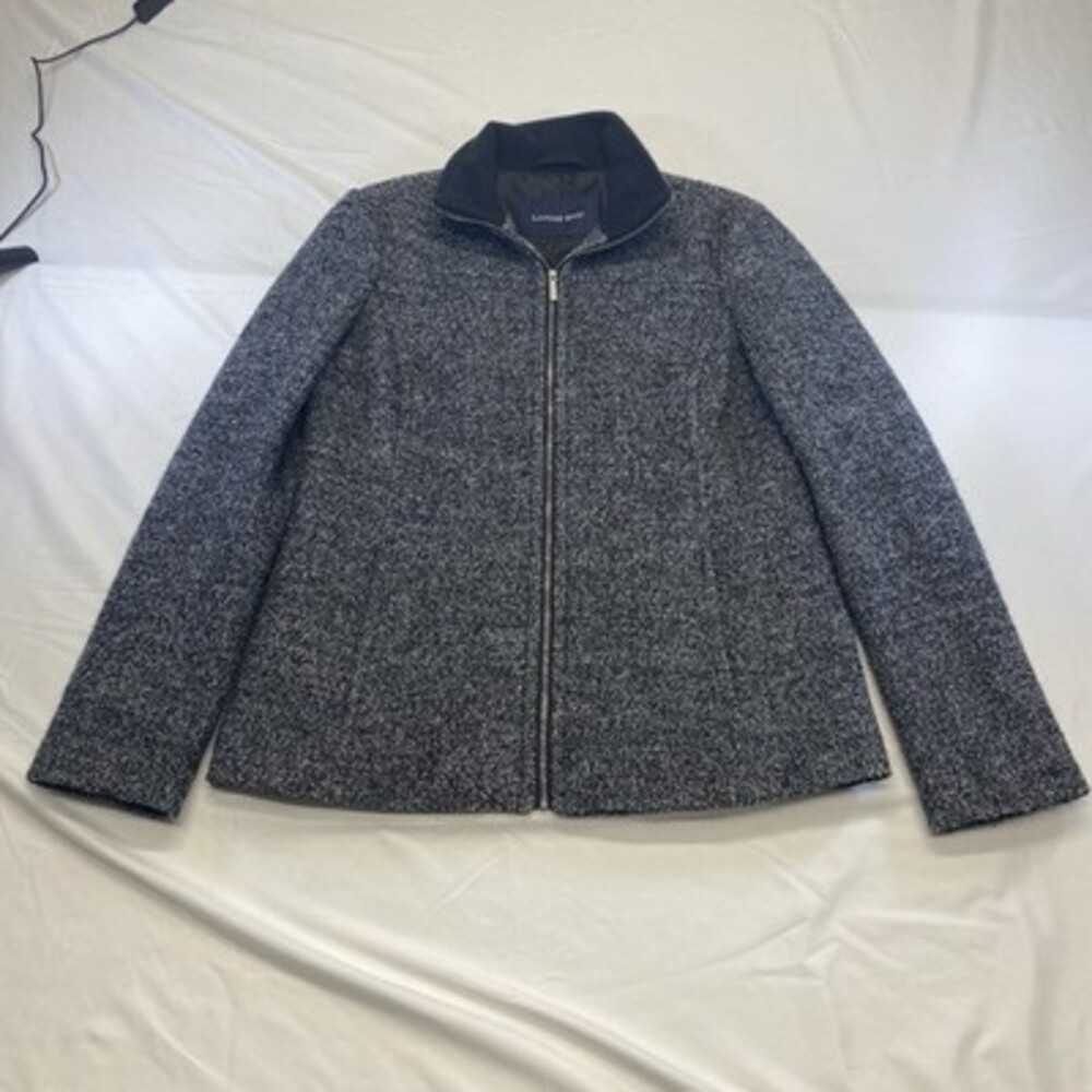 Lands' End Women's Black and Gray Wool Blend Full Zip Tweed Jacket! SZ Medium
